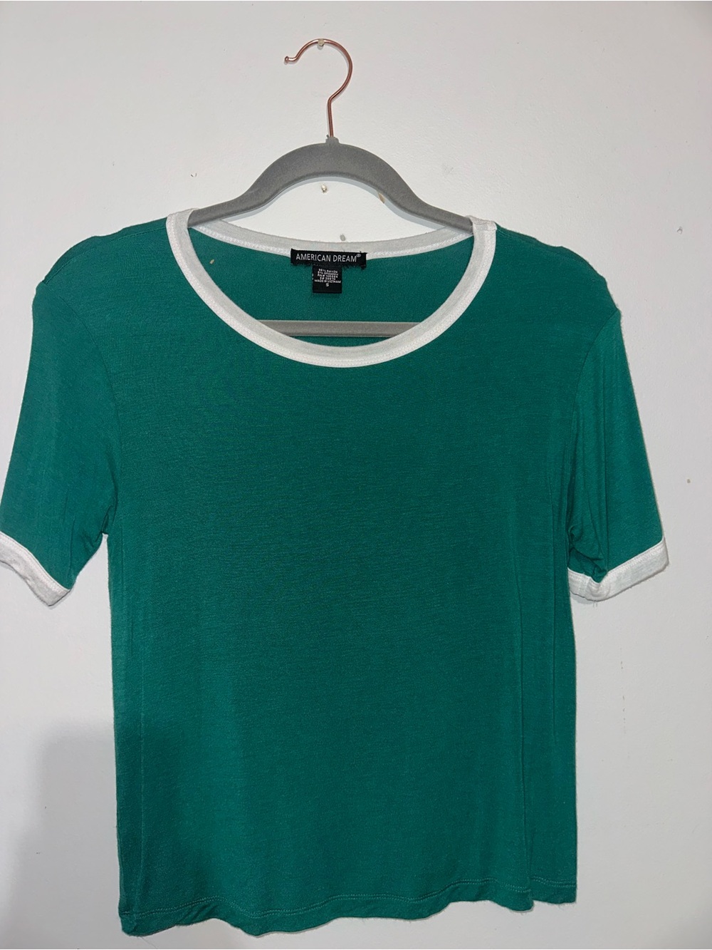 American Dream Teal Green Short Sleeve Ringer Tee with White Trim